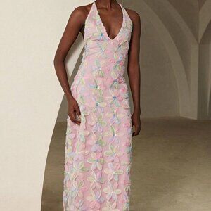 Multicolor Women's French Elegant Romantic Date Night Luxury Floral Maxi dress